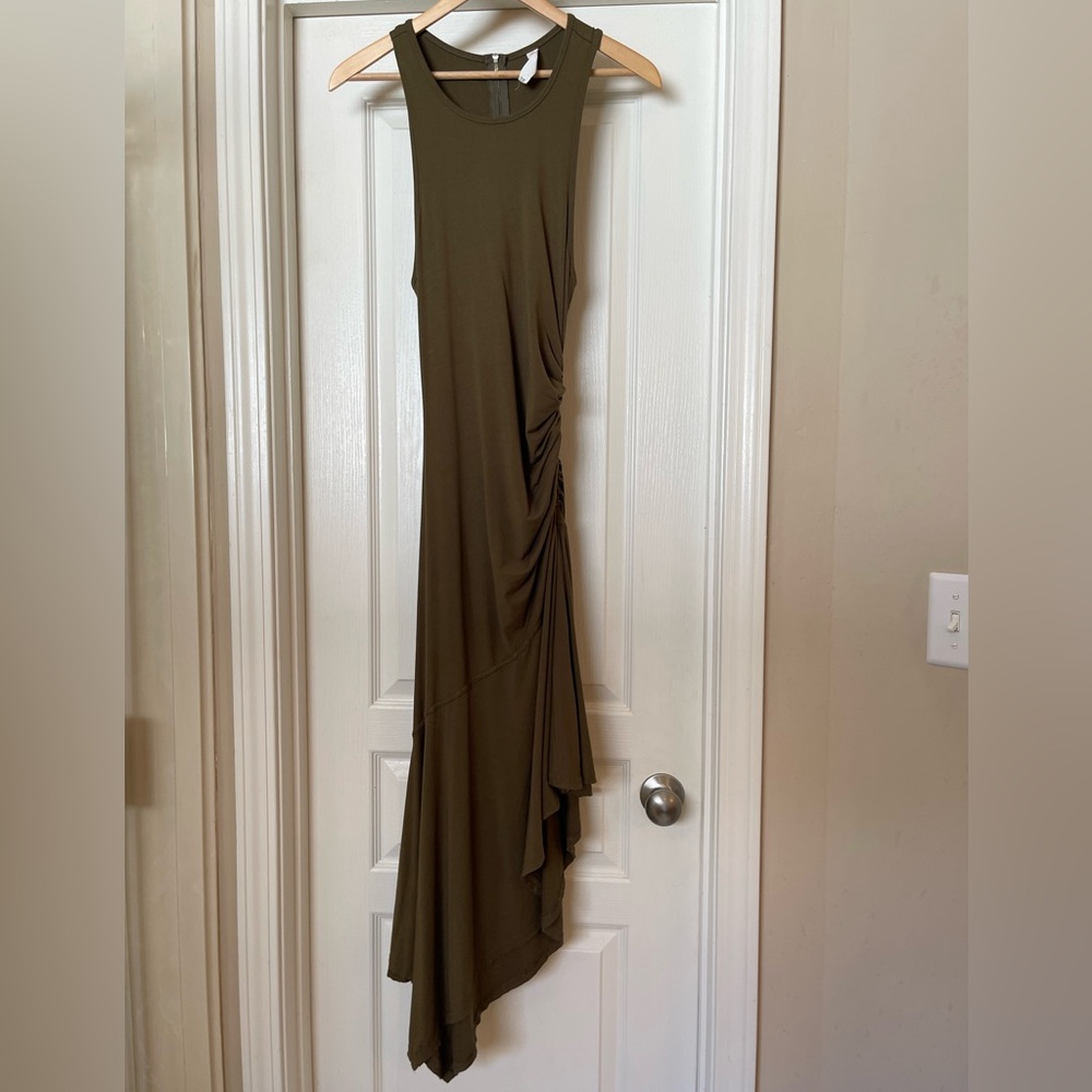 Anthropologie Daily Practice Body Con Ruched Asymmetrical Midi Tank Dress